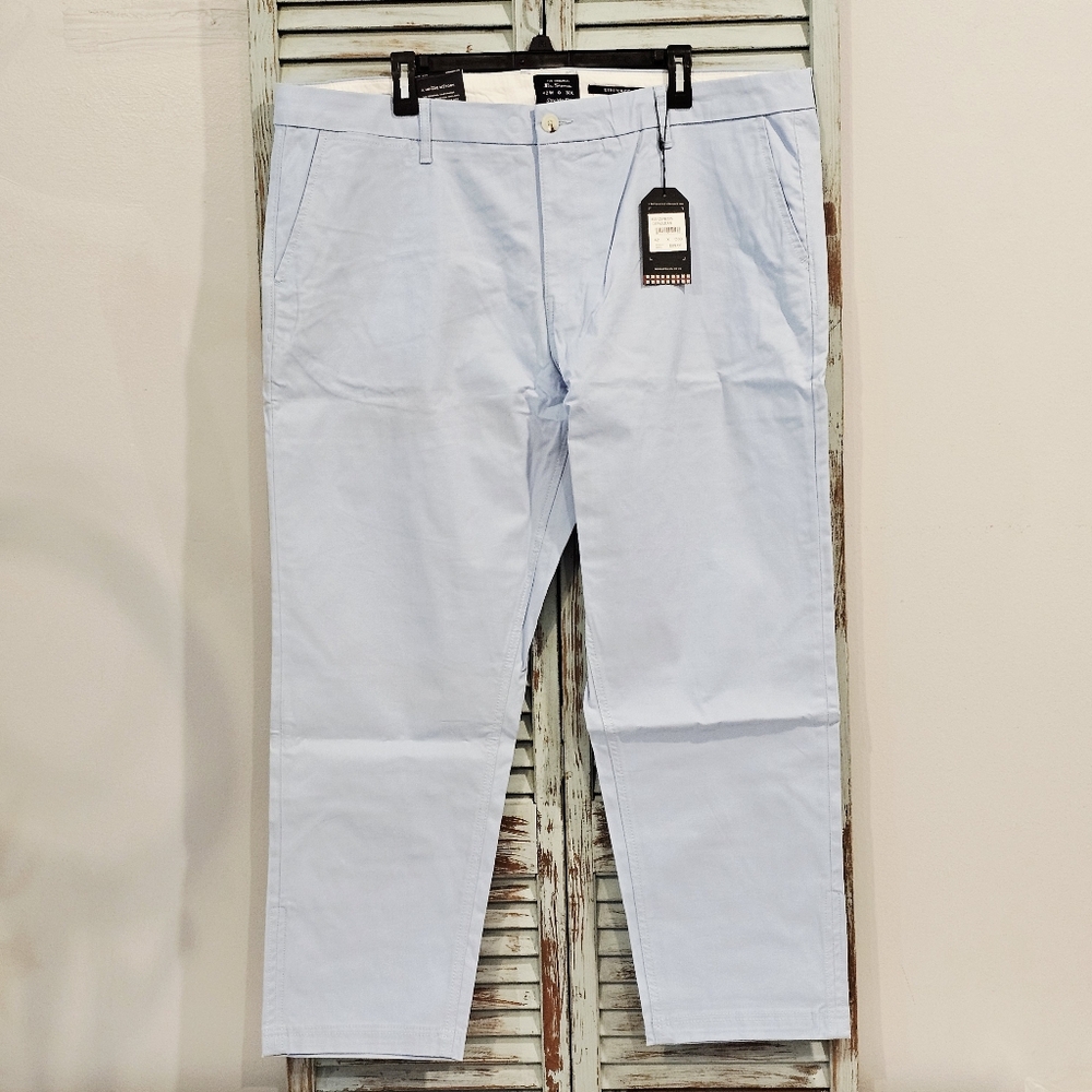 NWT BEN SHERMAN Pant Mens 42x30 Cerulean Blue Stretch Straight Fit Chino Trouser